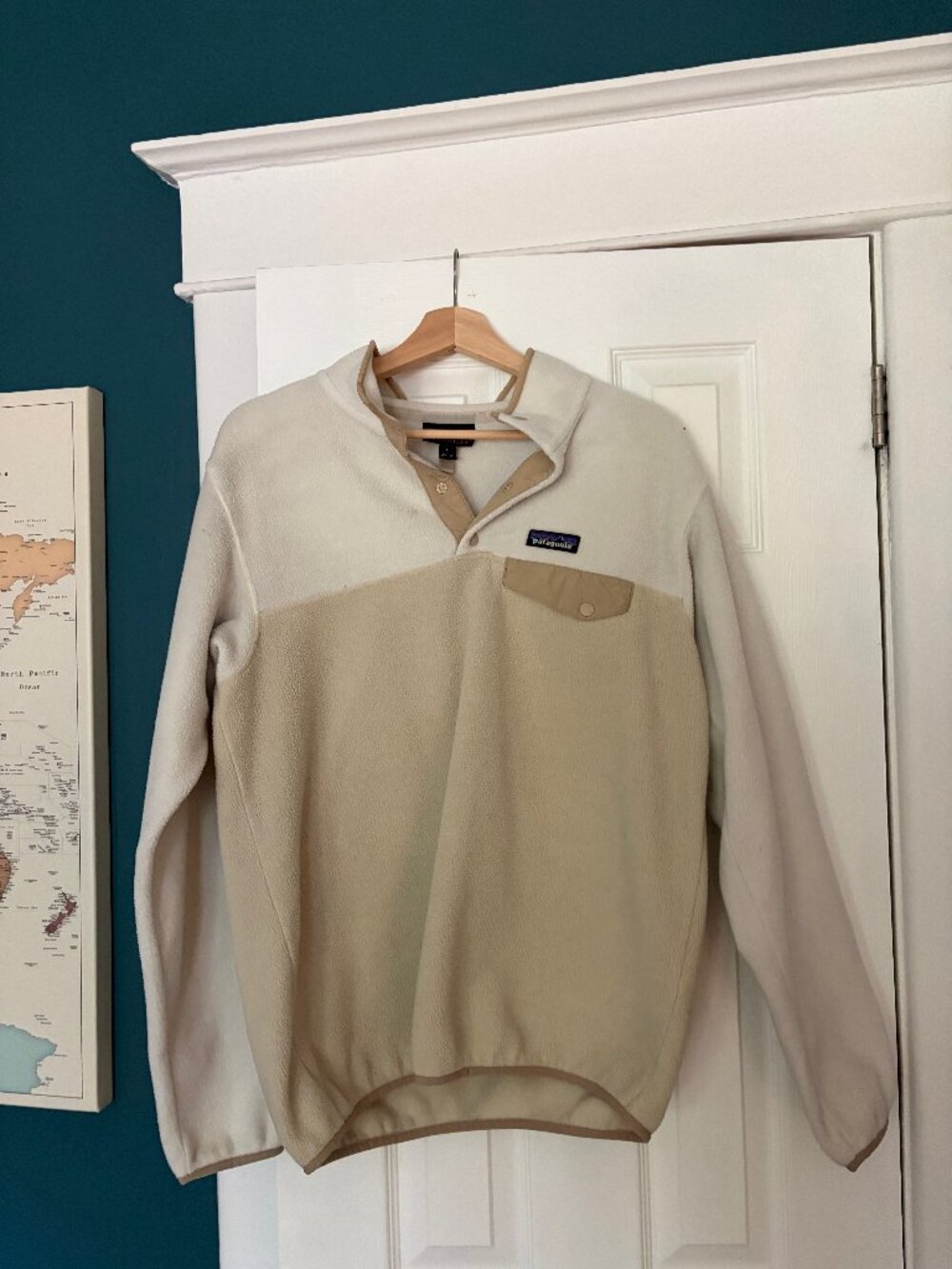 Patagonia Synchilla Snap-T Fleece Pullover Cream Natural Colorblock Size Large